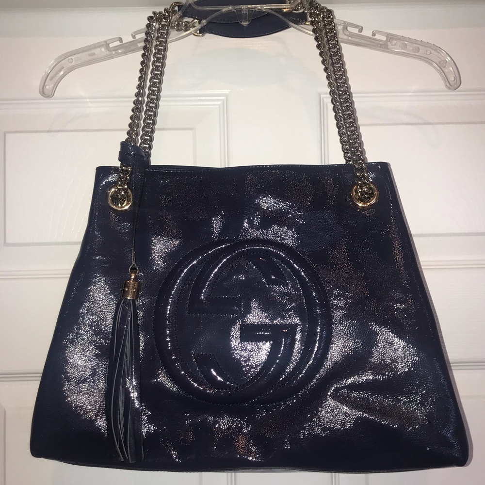 Gucci Patent Leather Soho Bag Chain Strap Tote GHW